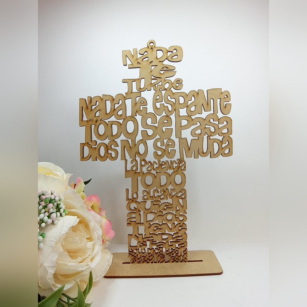 Cruz de Madera Santa Teresa. Wooden Cross Prayer Saint Theresa of Jesus. Party